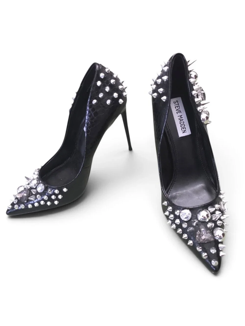 NEW Seve Madden Black Veronicka Silver Studded Pointed Toe Pump 7.5